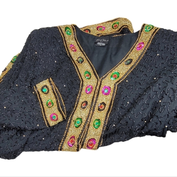 *VINTAGE*TAN CHHO Silk Sequin Jeweled Beaded Jacket - Picture 8 of 16